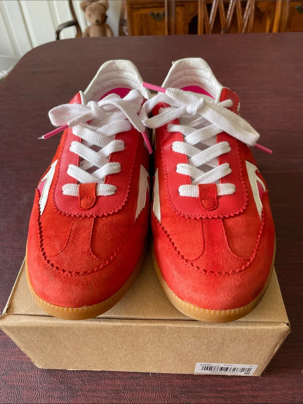 Boden Red Suede with Pink Suede Accents & White Leather Accent Sneakers